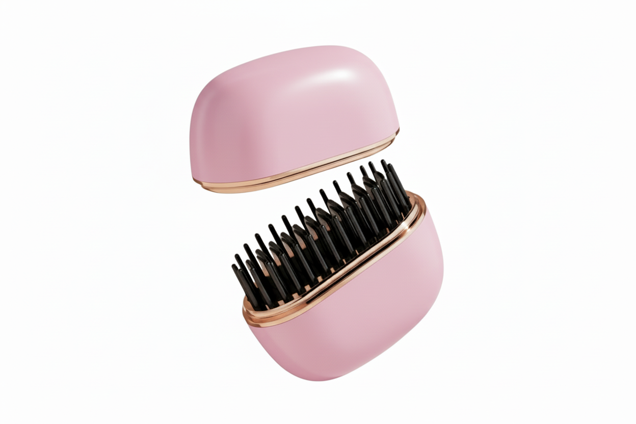 Pink compact hair brush
